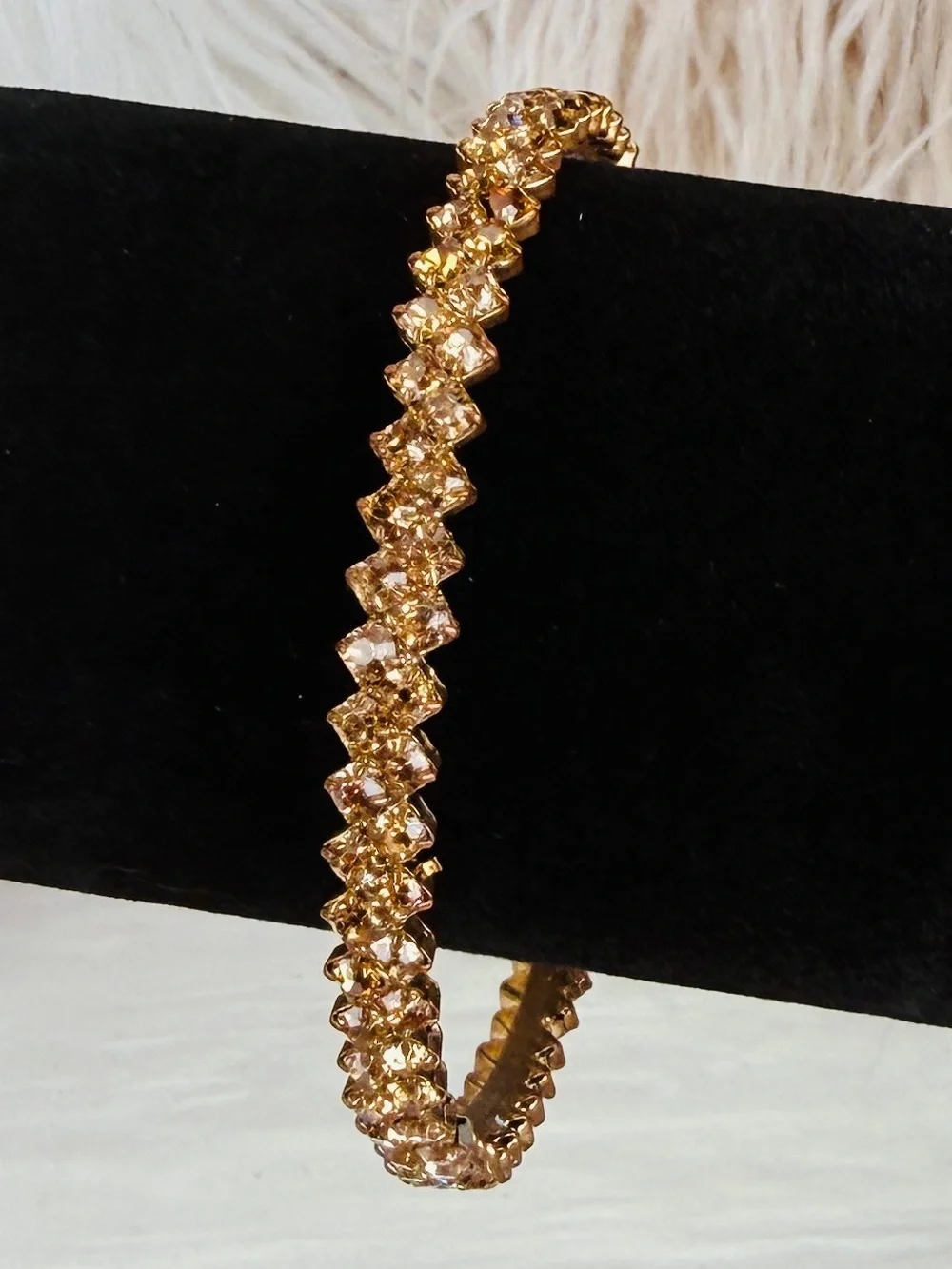 Vintage Amber Colored Crystal Stacking Bangle Bracelet